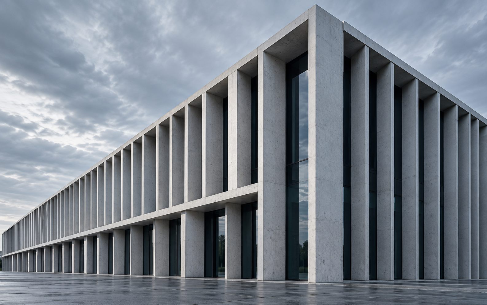 Imagine ilustrativă: fațadă modernă din beton cu ritm structural